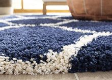 Load image into Gallery viewer, Blue &amp; Ivory Plain Shaggy Bedside runner
