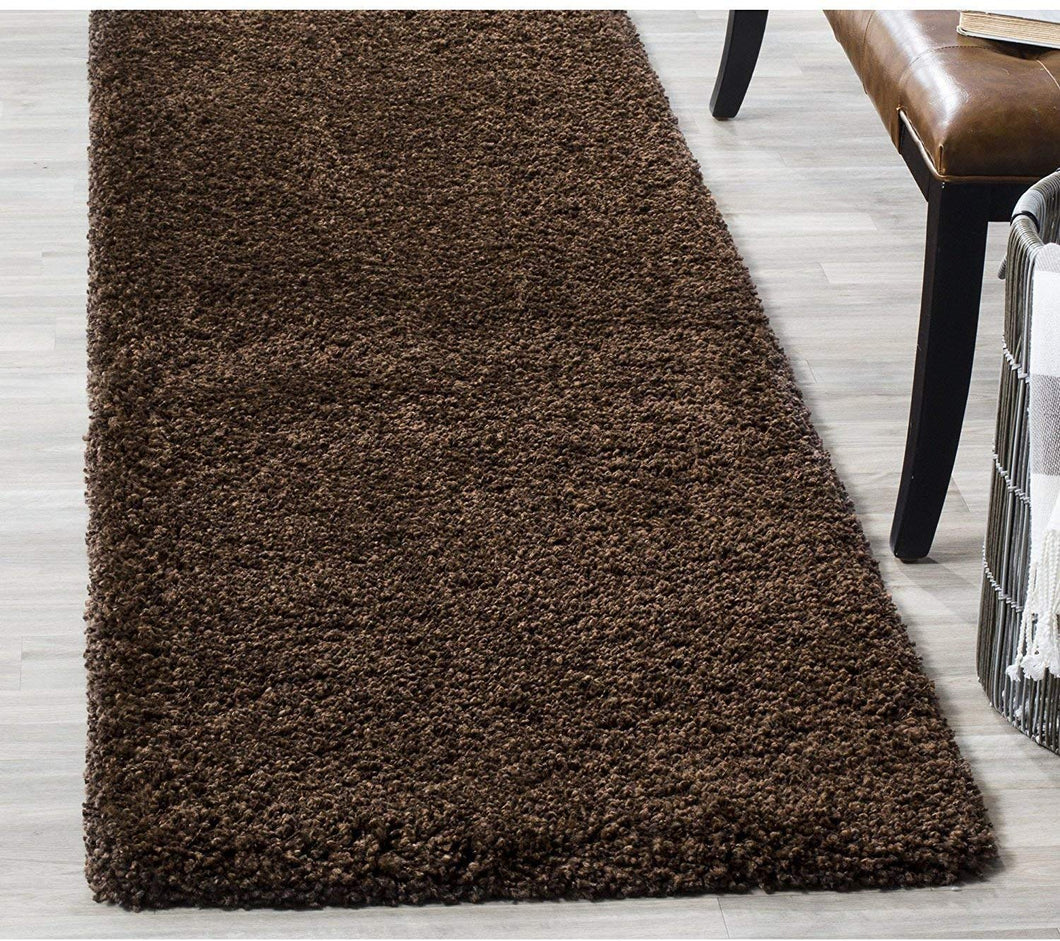 Brown Plain Soft Shaggy Bedside runner