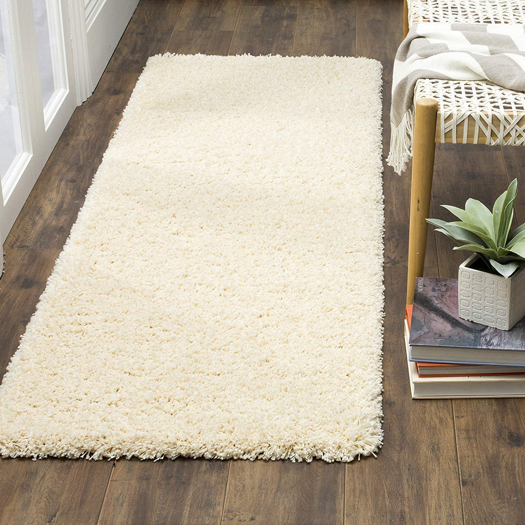 Ivory Plain Soft Shaggy Bedside runner