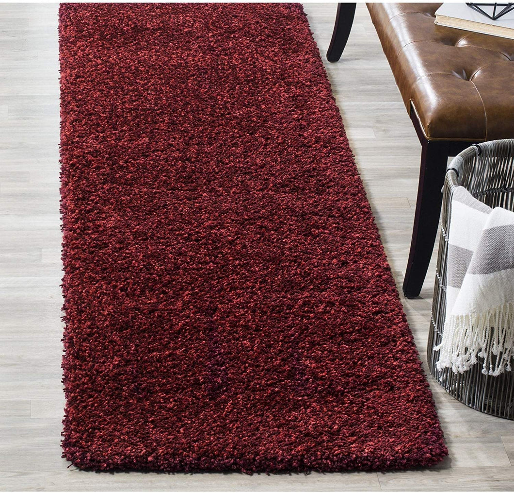 Maroon Plain Soft Shaggy Bedside runner