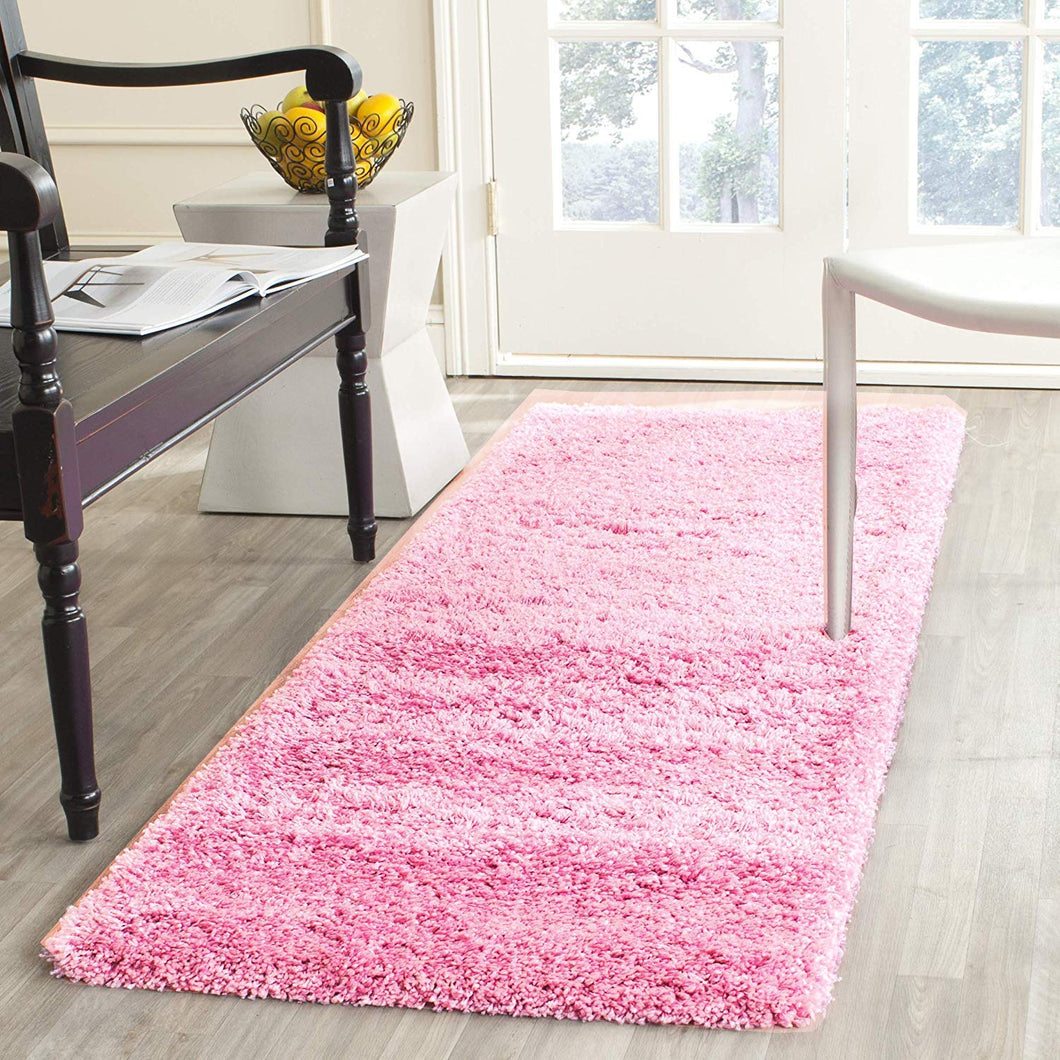Baby Pink Plain Soft Shaggy Bedside runner