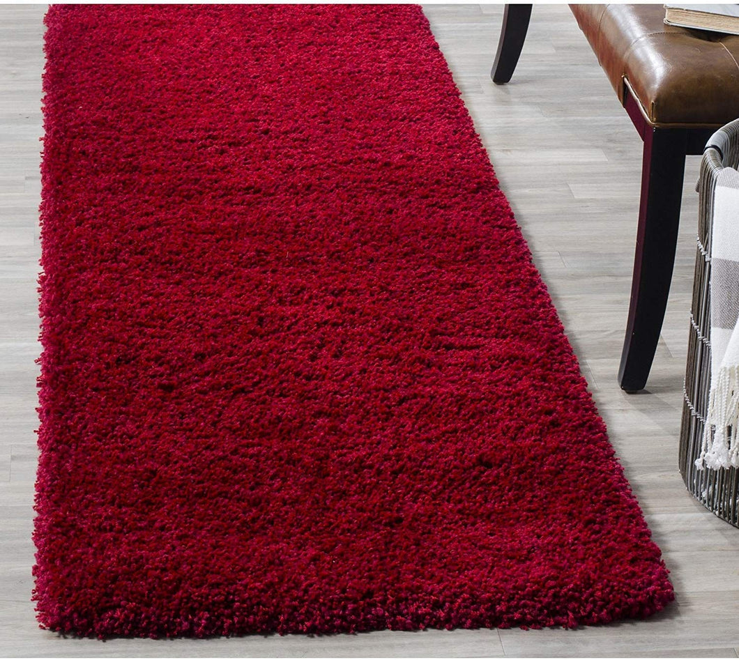 Red Plain Soft Shaggy Bedside runner