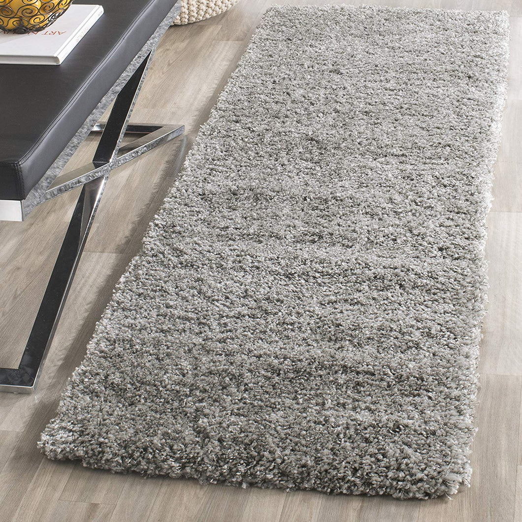Silver Plain Soft Shaggy Bedside runner