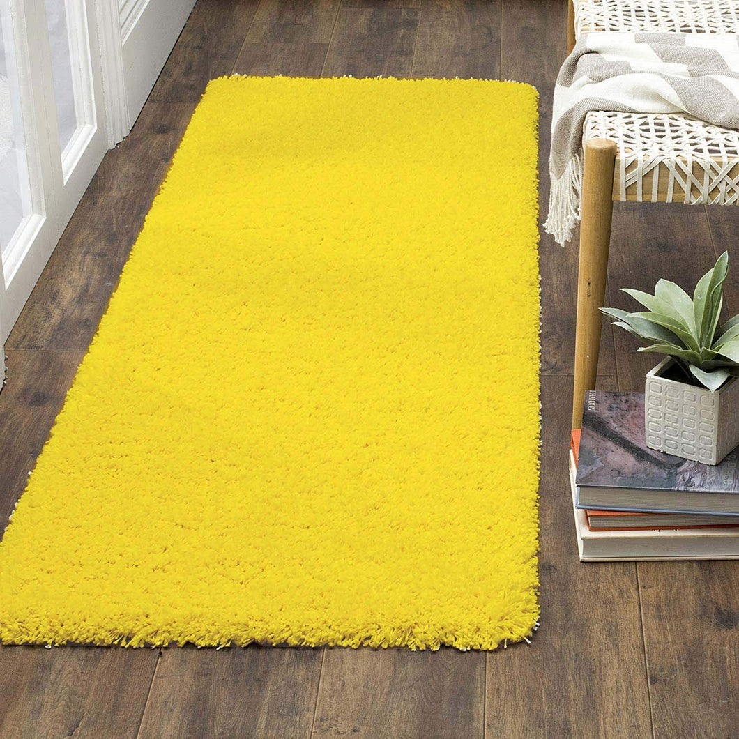 Yellow Plain Soft Shaggy Bedside runner