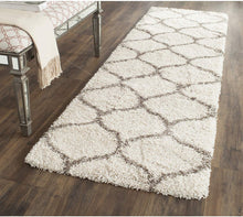 Load image into Gallery viewer, Ivory &amp; Grey Plain Soft Shaggy Bedside runner
