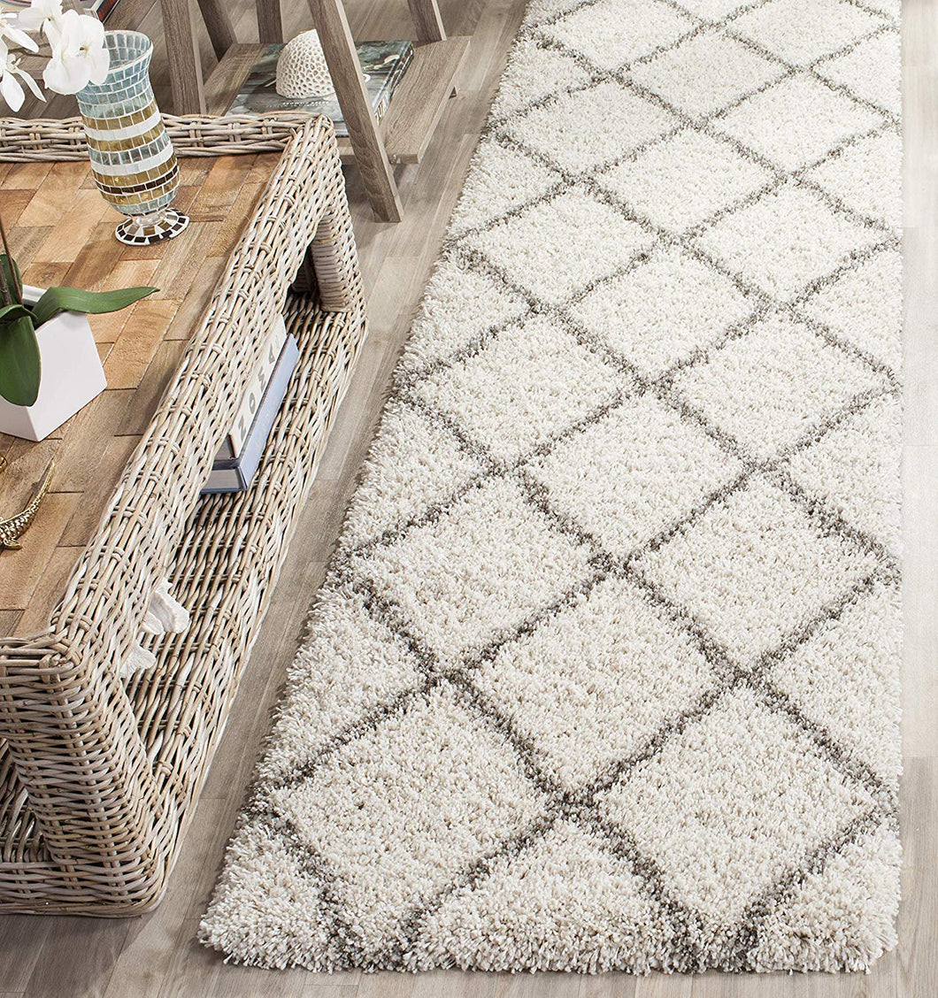 Grey & Ivory Plain Soft Shaggy Bedside runner