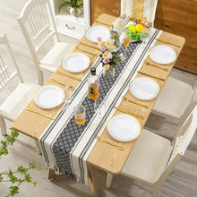 Load image into Gallery viewer, Boho Table Runner with Tassels 14 x 72 Inches, Black &amp; Cream
