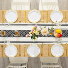 Load image into Gallery viewer, Boho Table Runner with Tassels 14 x 72 Inches, Black &amp; Cream
