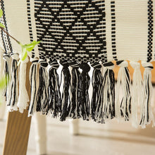 Load image into Gallery viewer, Boho Table Runner with Tassels 14 x 72 Inches, Black &amp; Cream
