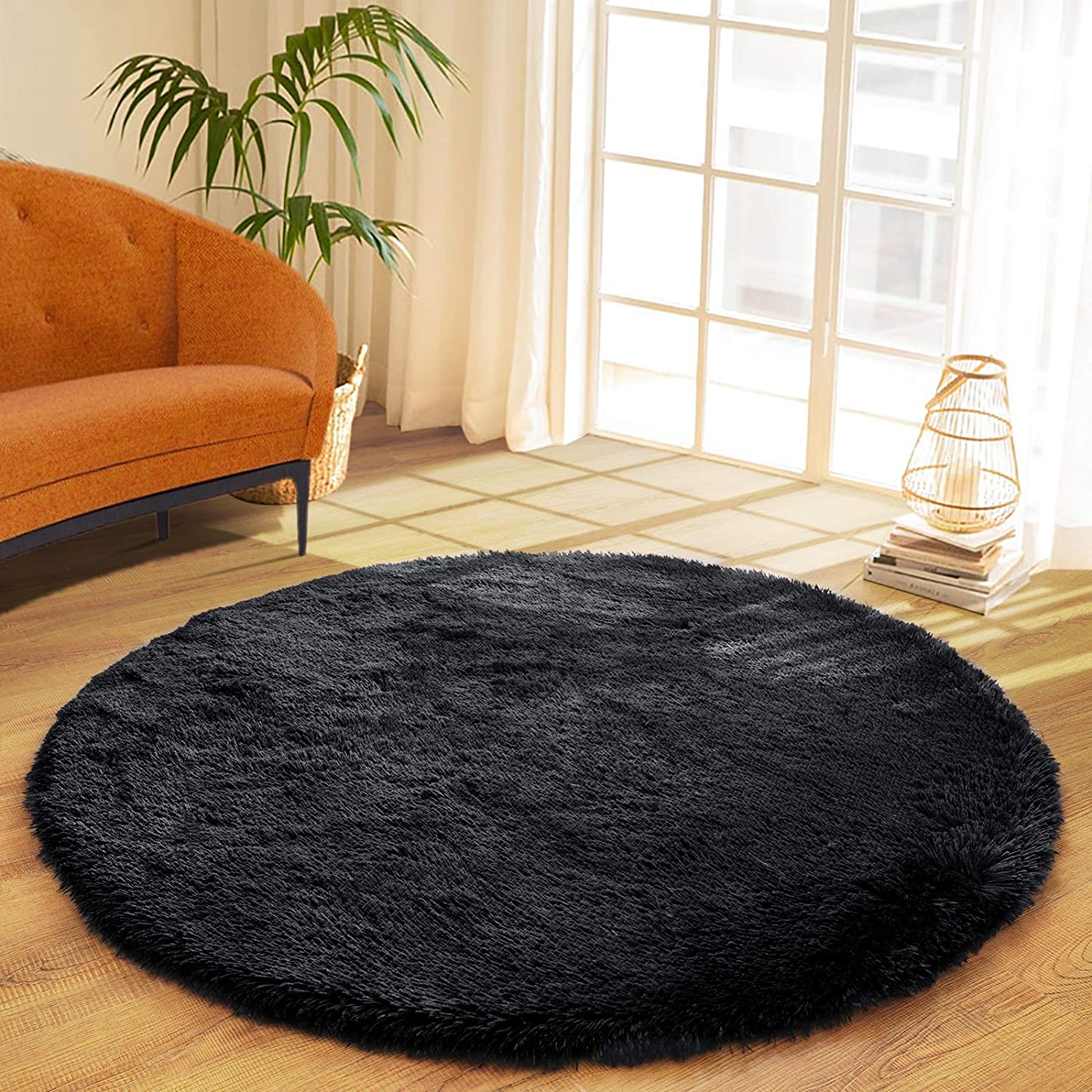 Plain Black- Premium Soft Round Shaggy Rug – Rugskart