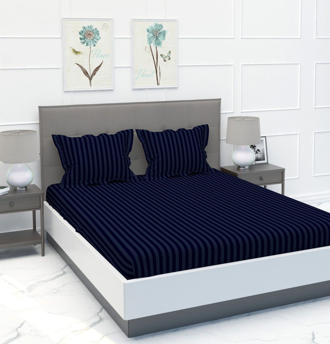 Plain Blue cotton Stripes - King size Bedsheet