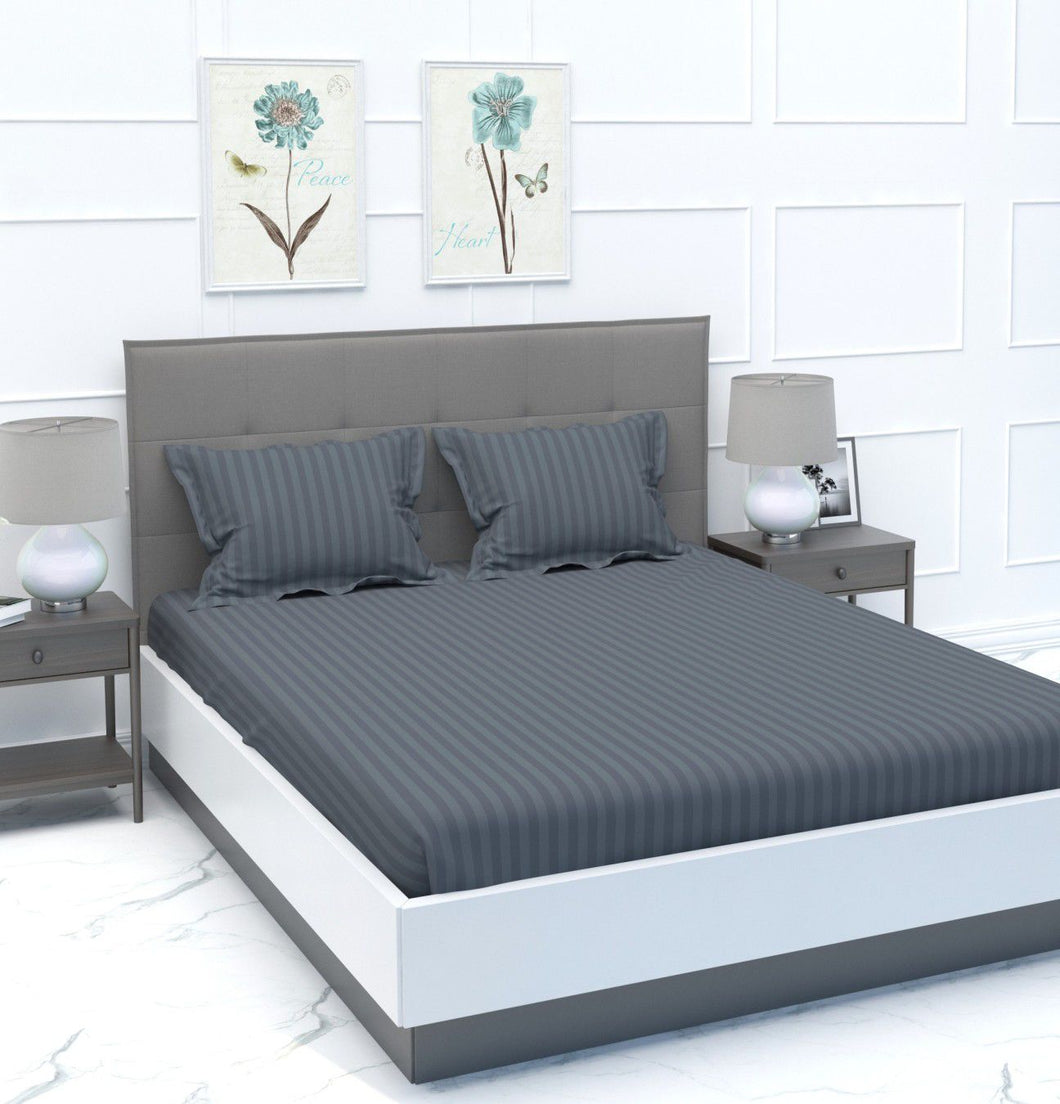 Plain Gray Cotton Stripes - King size Bedsheet
