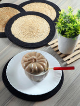 Load image into Gallery viewer, Natural Black with Jute Hand Braided Table Mats - 15” Diameter - 38cm

