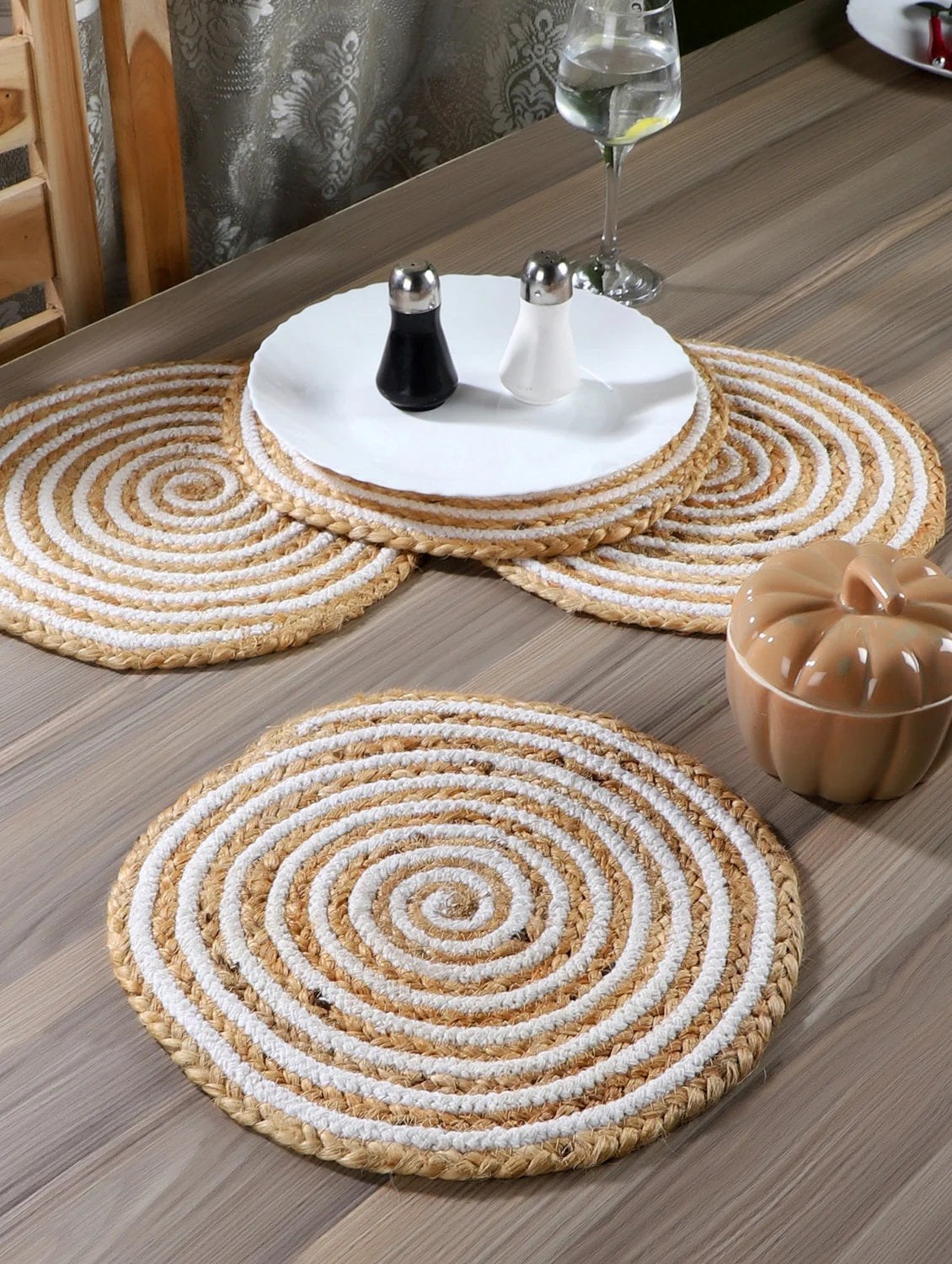 White & Jute Hand Braided Table Mats - 15” Diameter - 38cm – Rugskart
