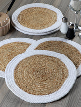 Load image into Gallery viewer, Jute &amp; White Hand Braided Table Mats - 15” Diameter - 38cm
