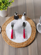 Load image into Gallery viewer, Natural Jute &amp; White Hand Braided Table Mats - 15” Diameter - 38cm
