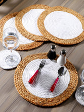 Load image into Gallery viewer, Natural Jute &amp; White Hand Braided Table Mats - 15” Diameter - 38cm
