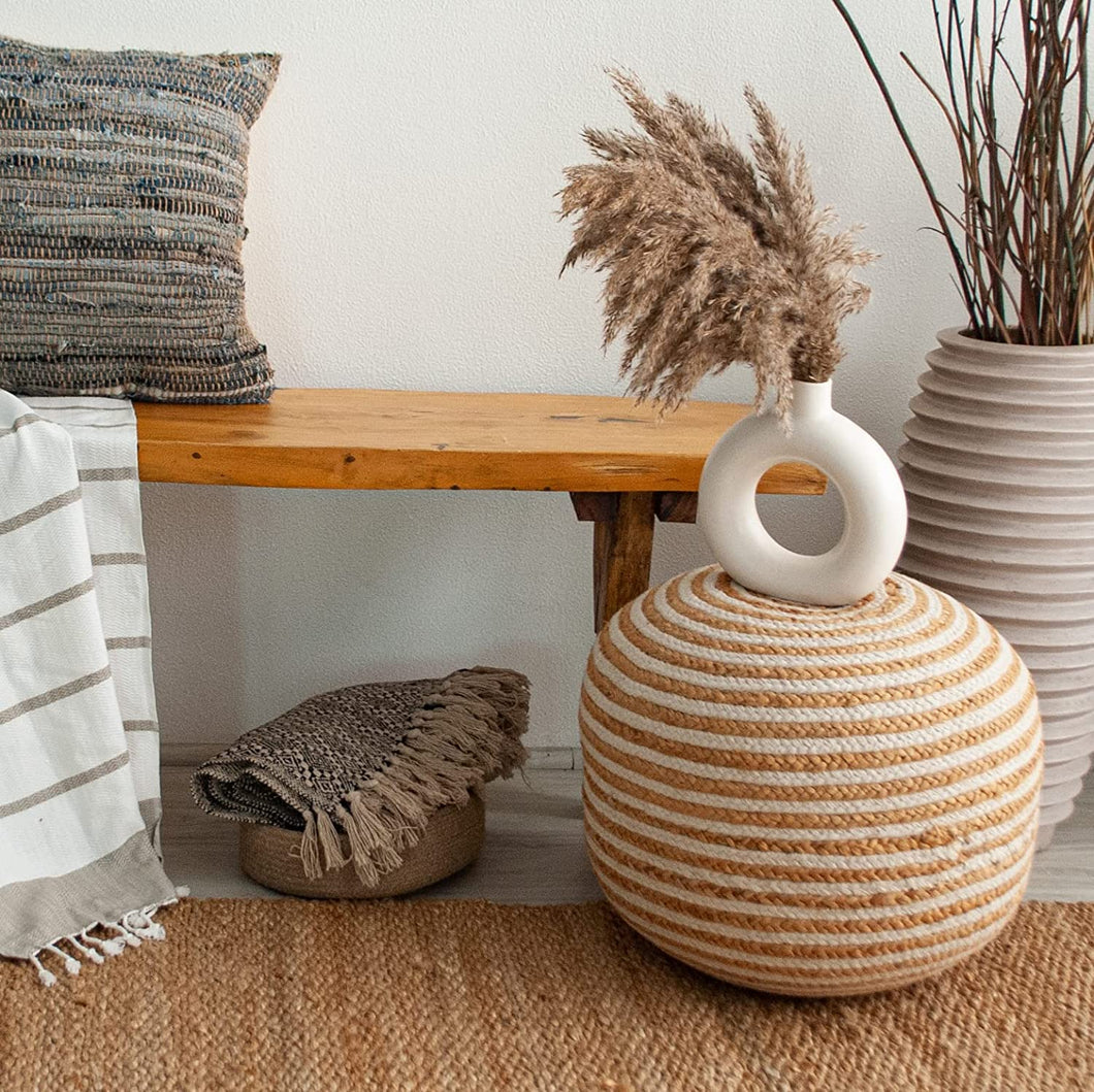 White Cotton - Natural Jute Pouf/Ottoman