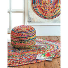 Load image into Gallery viewer, Multicolor Jute Pouf/Ottoman
