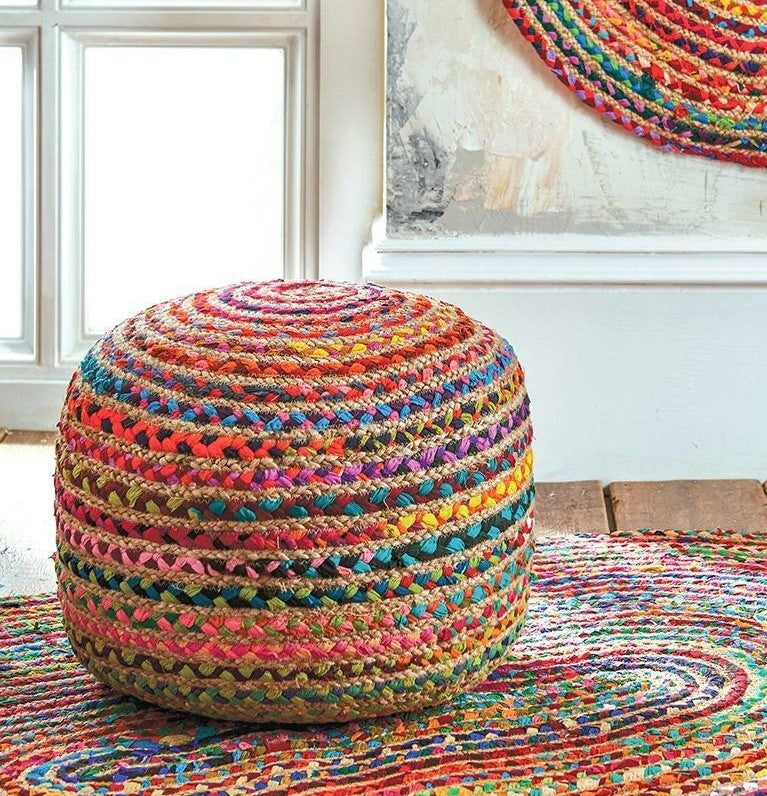 Multicolor Jute Pouf/Ottoman