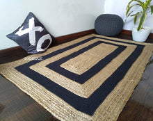 Load image into Gallery viewer, Braided Natural Jute with Black Cotton Collection Hand Woven Area Rug
