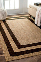 Load image into Gallery viewer, Braided Natural Jute with Black Cotton Collection Hand Woven Area Rug

