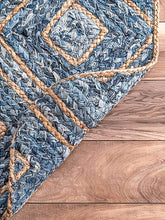 Load image into Gallery viewer, Braided Natural Jute Denim Diamond Design Area carpet
