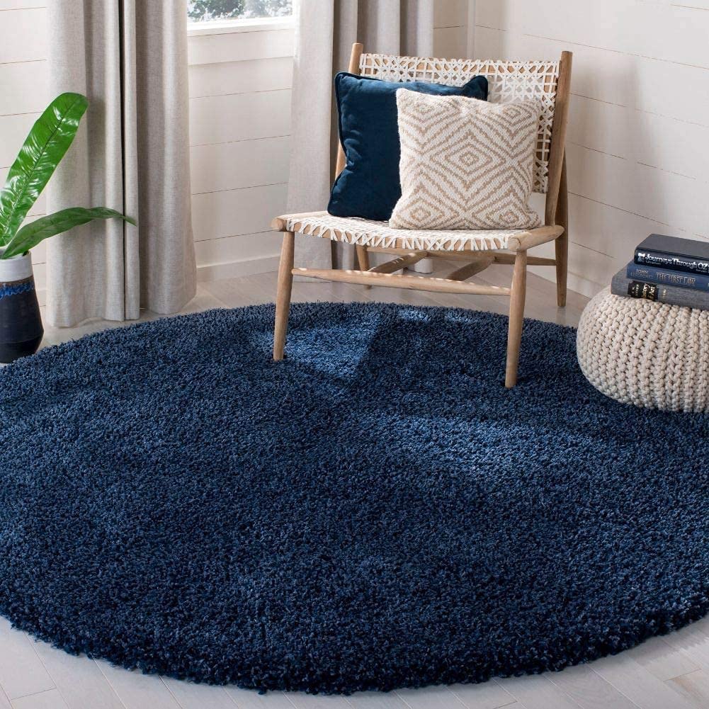 Royal Blue  Plain - Premium Round Shaggy Rug