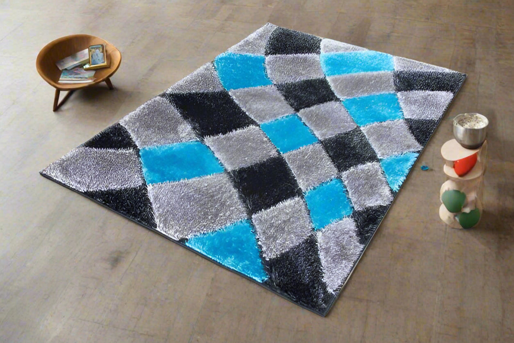 Aqua-Silver Beautiful Premium Shaggy Rug