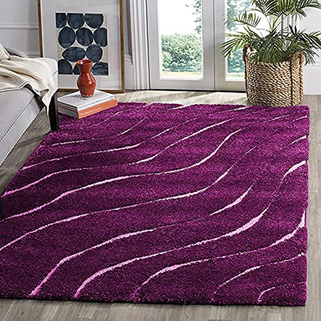 Purple & White 3D Cut Collection Classical Look Shaggy Carpet