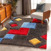 Load image into Gallery viewer, Gray with Red Multi 3D Cut Collection Classical Look Shaggy Carpet
