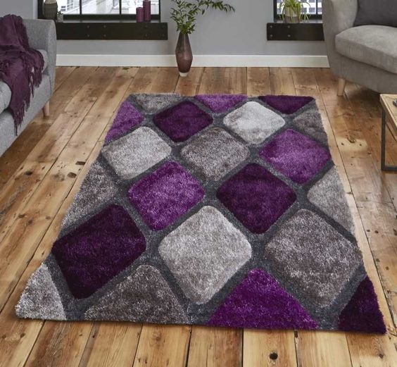 Purple with Gray 3D Cut Collection Classical Look Shaggy Carpet