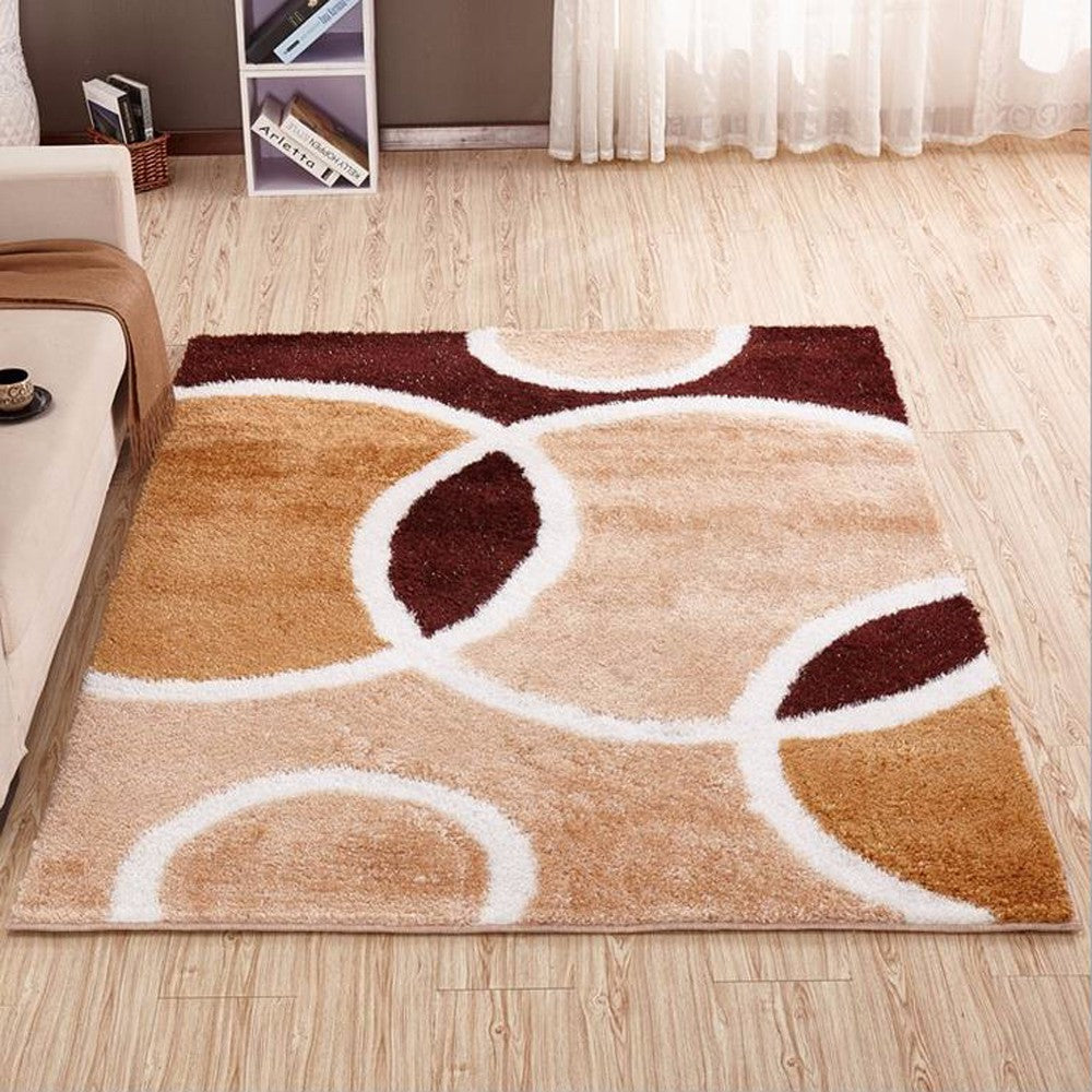 Beige with Brown 3D Cut Collection Classical Look Shaggy Carpet/Rug