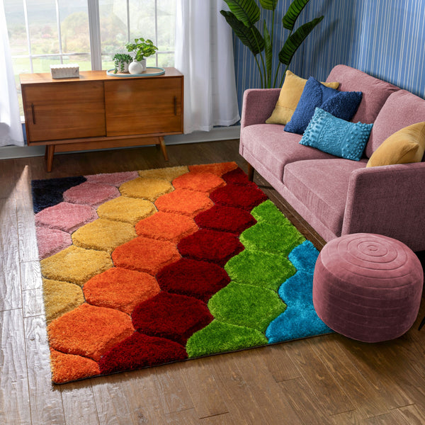 Multicolor Rainbow 3D Cut Collection Classical Shaggy Carpet