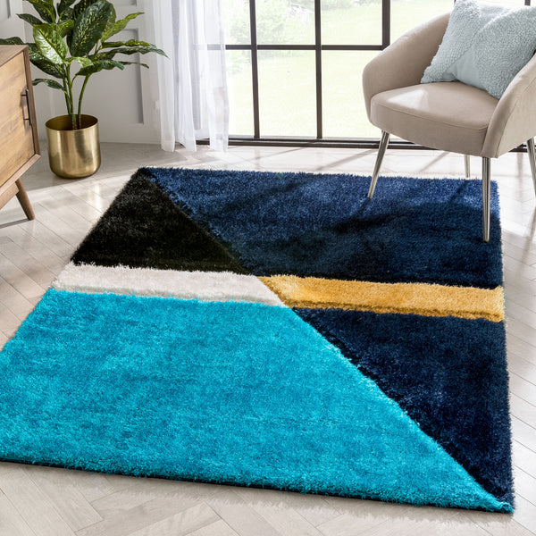 Aqua with Blue 3D Cut Collection Classical Shaggy Carpet