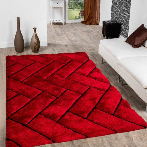 Red 3D Multi Premium Modern Shaggy Rug