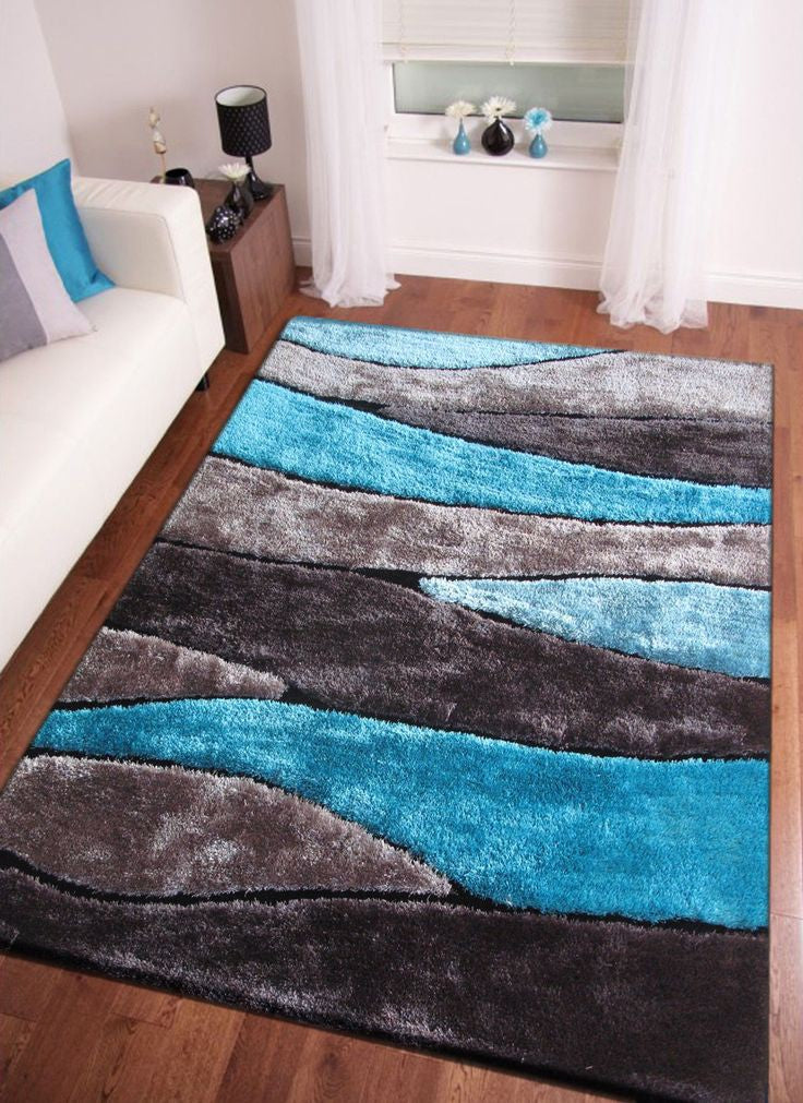 Aqua Multi Stylish Premium Modern Shaggy Rug