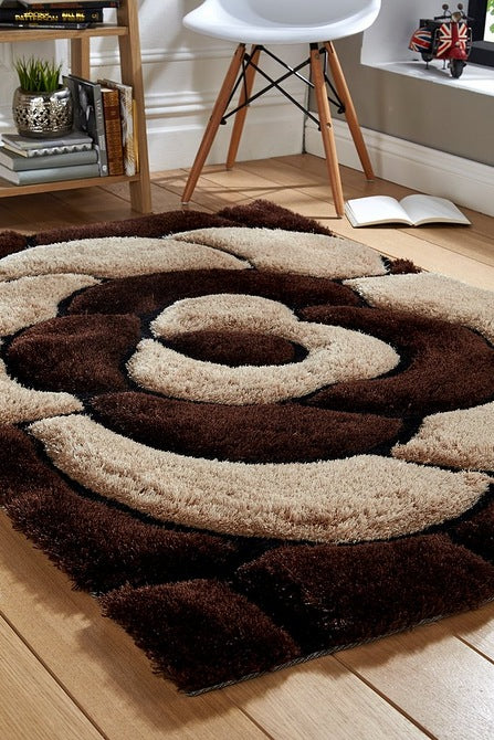 Brown Multi Rose Modern Shaggy Rug