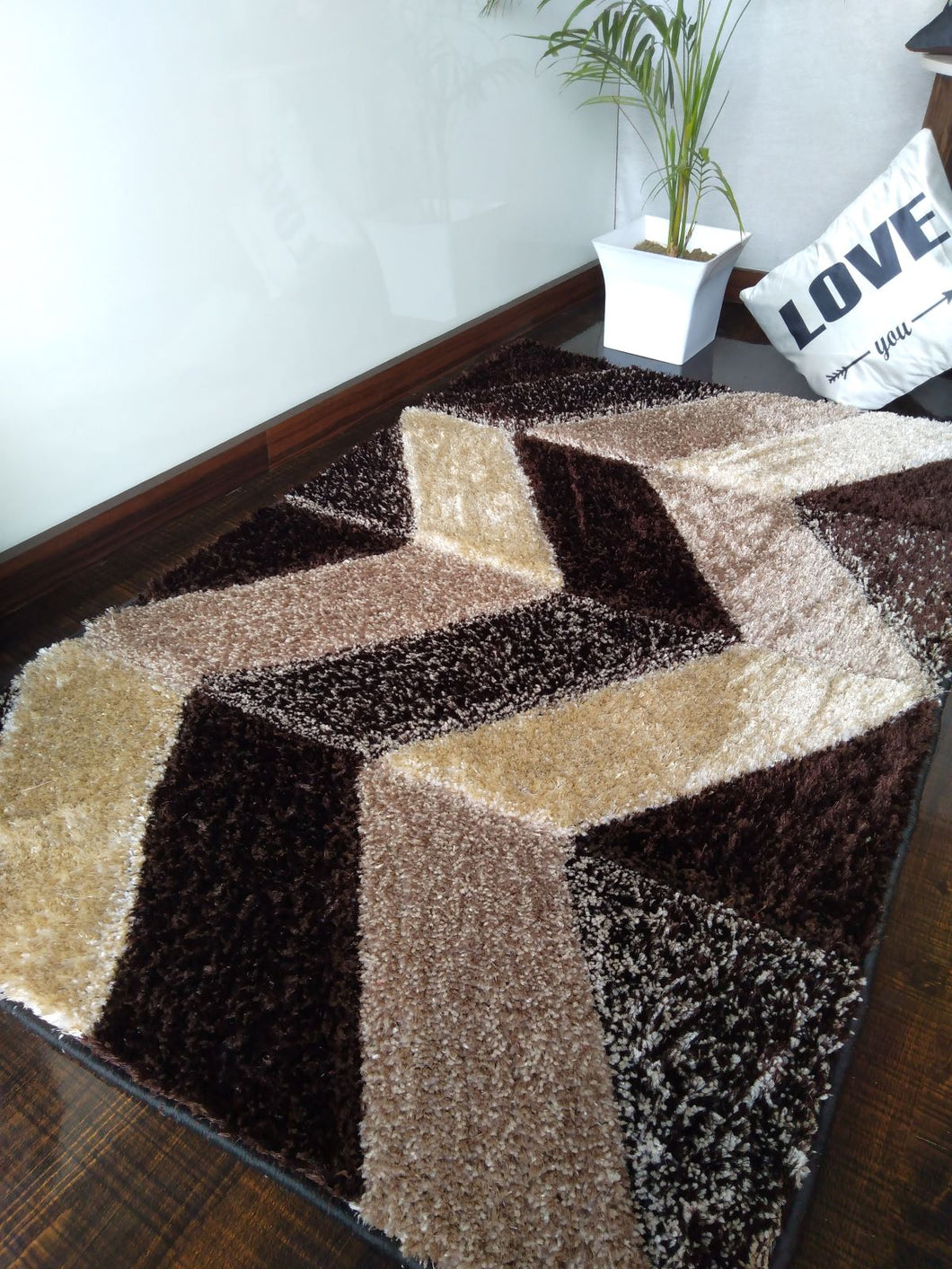 Stylish Brown Multi Design Shag Rug