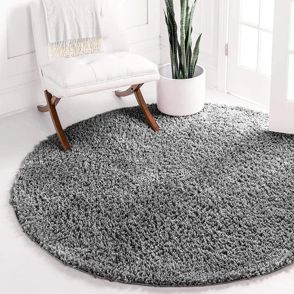 Light Grey Plain - Premium Round Shaggy Rug