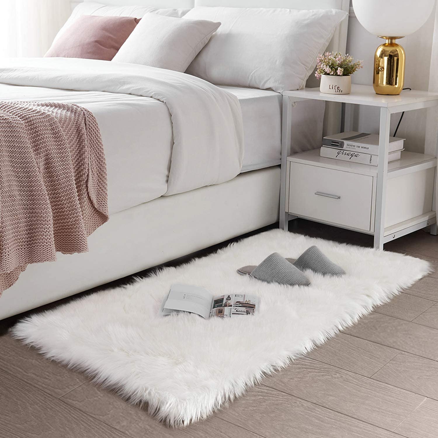 White Faux Fur Rug, Luxury Fluffy Rugs