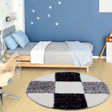 Load image into Gallery viewer, Black with Grey - Premium Round Shaggy Rug
